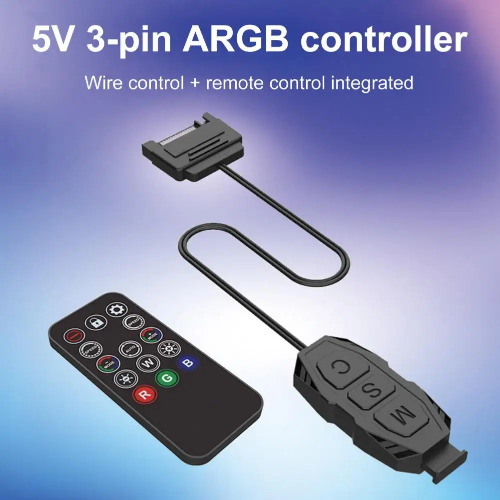 Argb Controller with 14 Remote Adjustable 3pin Argb Controller with Remote Control Color Changing Modes for Pc Case Fans 5v Sata