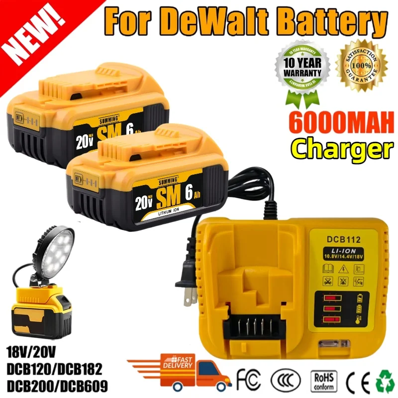 

20V 6.0Ah rechargeable lithium-ion batterycan replace Dewalt 20V batteryDCB205 DCB206for Dewalt power tools with charger
