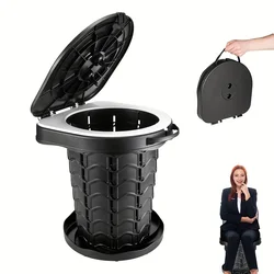 1 Pcs Folding Camping Toilet With Lid Outdoor Adjustable Retractable Stool Shoe Seat Fishing Seat With 10 Organic Toilet Bags