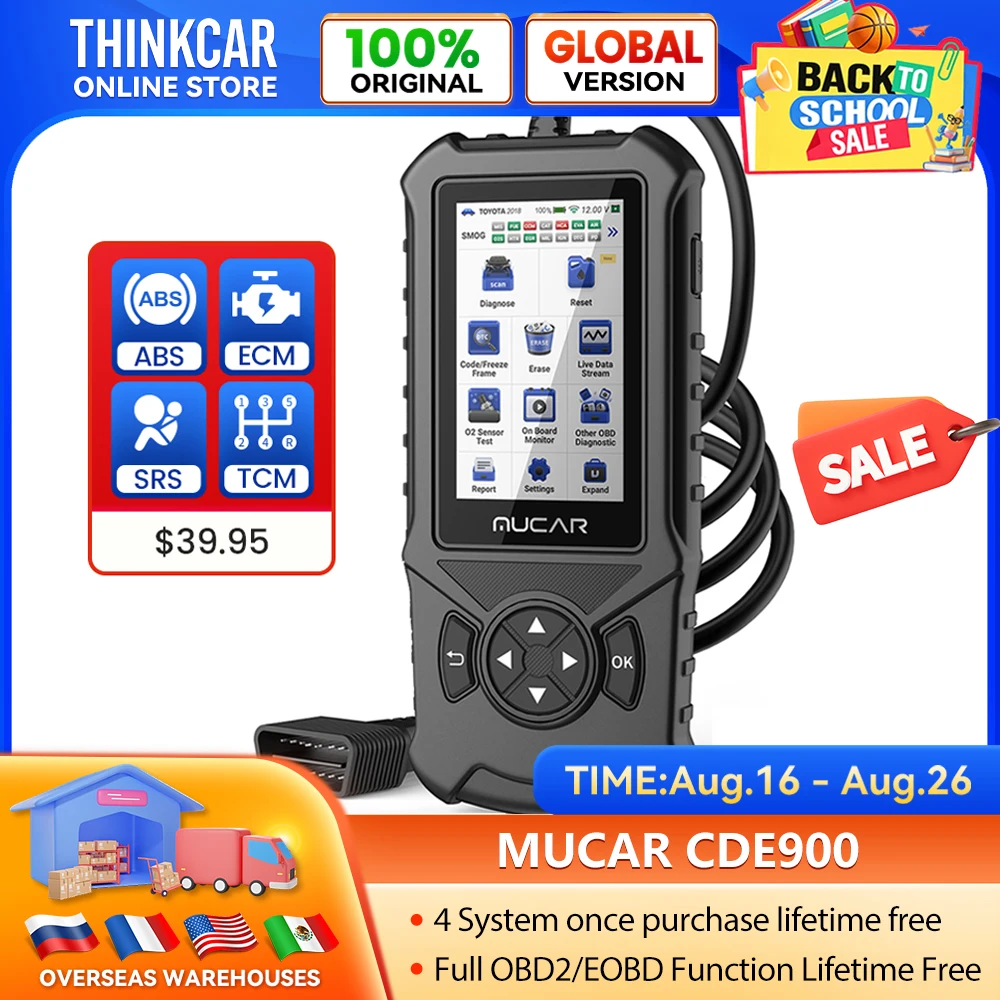 MUCAR CDE900 Auto OBD2 Scanner Car Diagnostic Tool With ABS SRS TCM Engine System Lifetime Free Upgrade Clean Error Code Reader