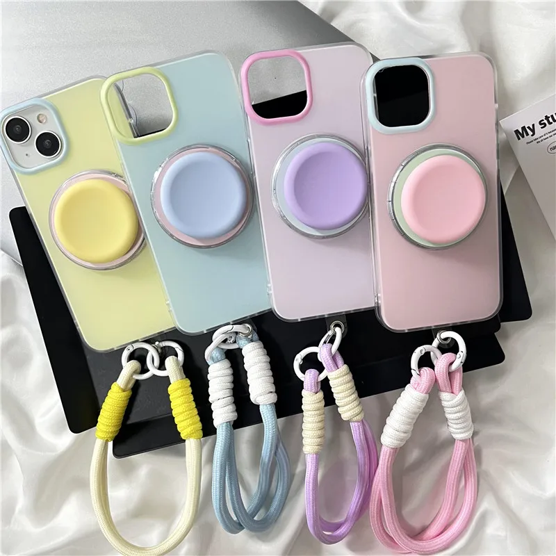 South Korea Simple Macaron Impact Strap for iPhone Magnetic Stand Anti-fall Full Package iPhone 13 12 15 14Pro Max