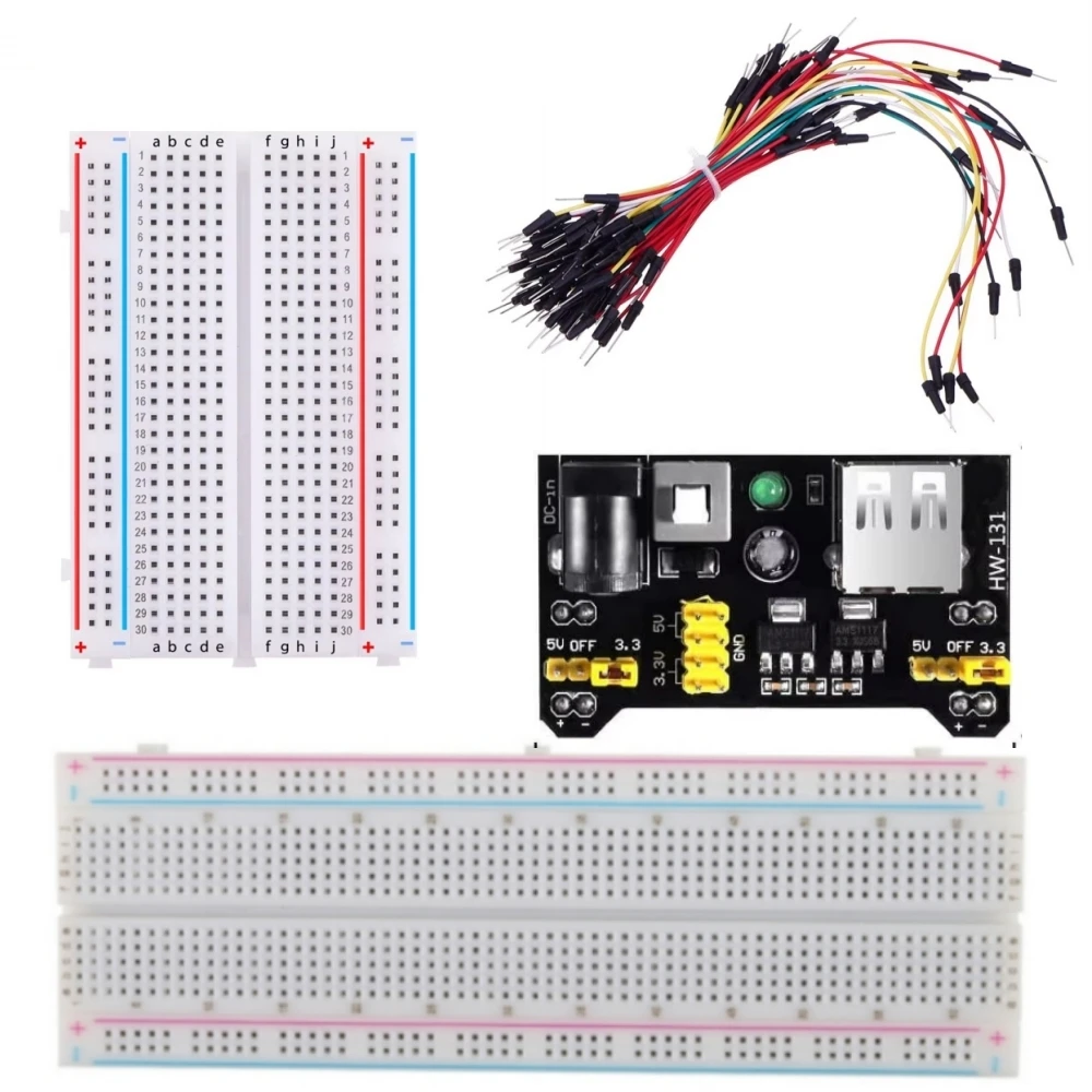 MB-102 Breadboard Power Module Kit, MB-102 400 Points 830 Points Prototype Bread Board +65pcs Jumper Wires +Power Supply Module