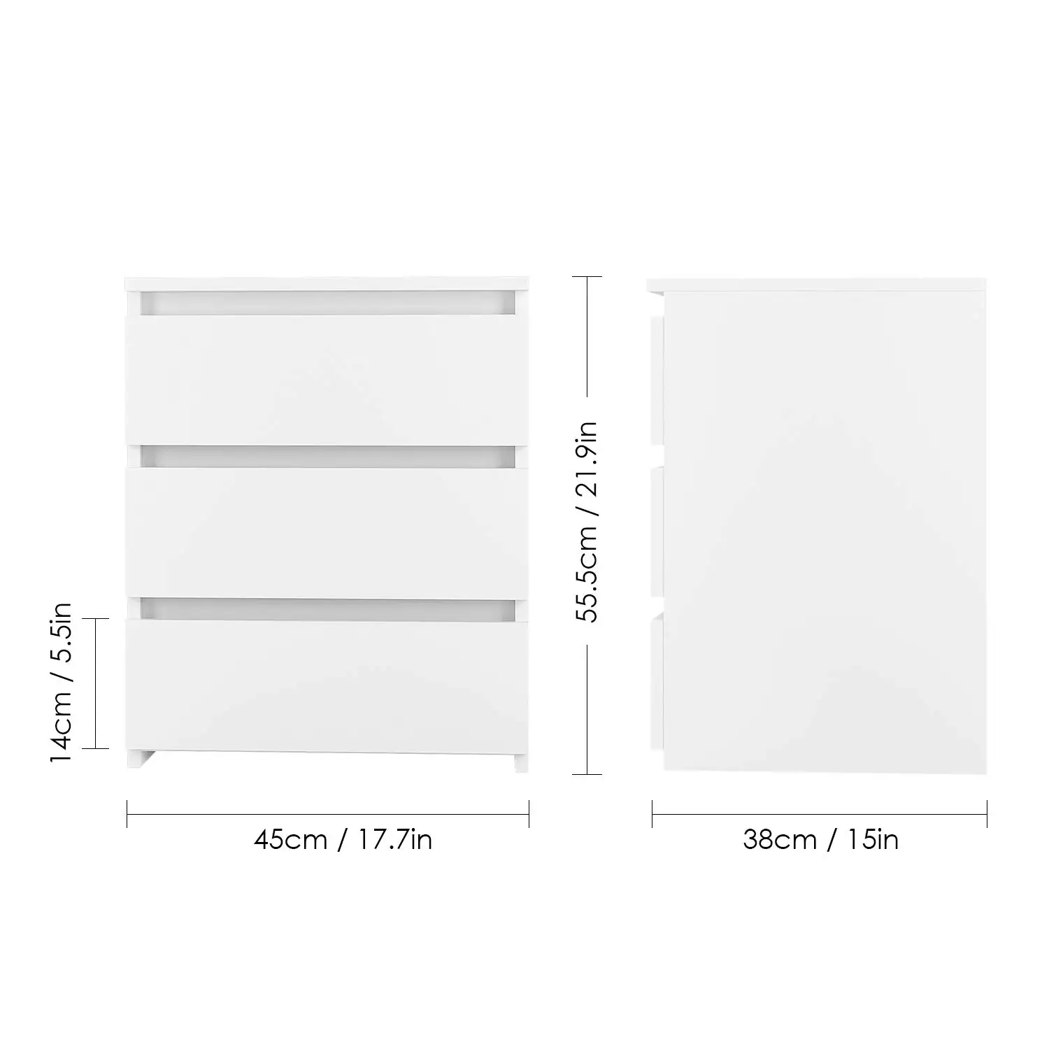 طاولة بجانب السرير بيضاء من Getone، خزانة صغيرة بجانب السرير، منضدة، خزانة ذات أدراج مع 3 أدراج لغرفة النوم