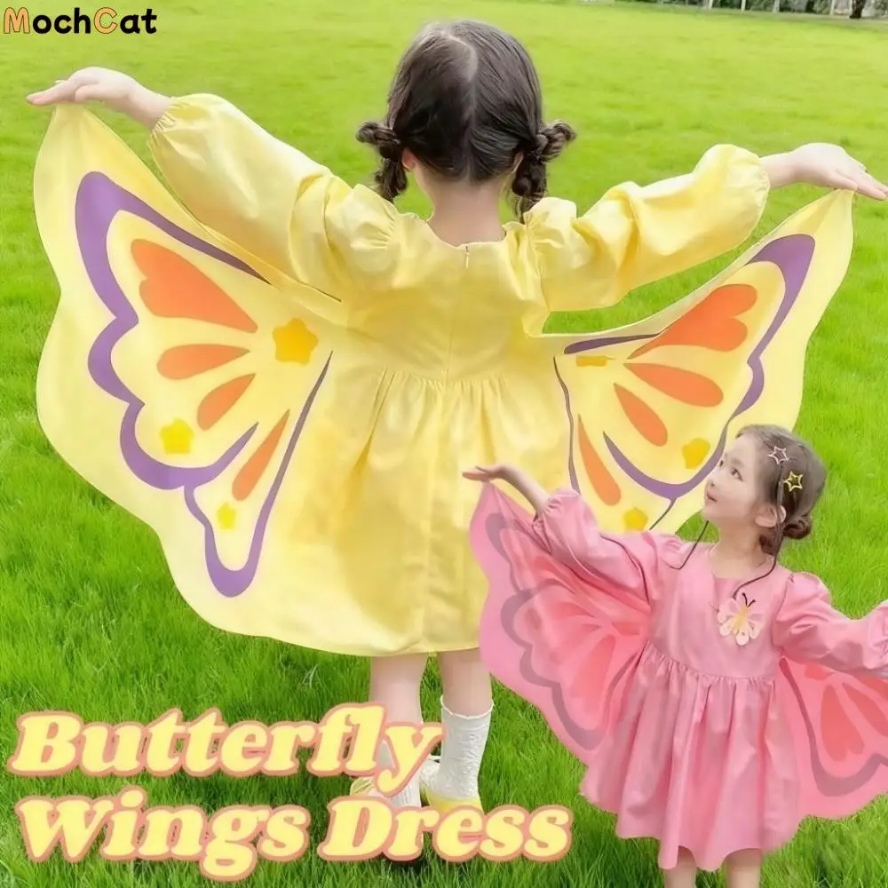 

Elegant Long Sleeve Butterfly Wings Dress Cute Sweet Princess Dress Polyster Creative Girls Dress Party