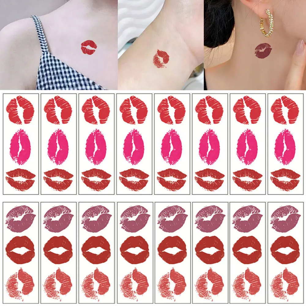 

16pcs Lips Tattoo Stickers for Men and Women Valentine's Day Waterproof Red and Purple Lip Fake Tattoo Body Decoration