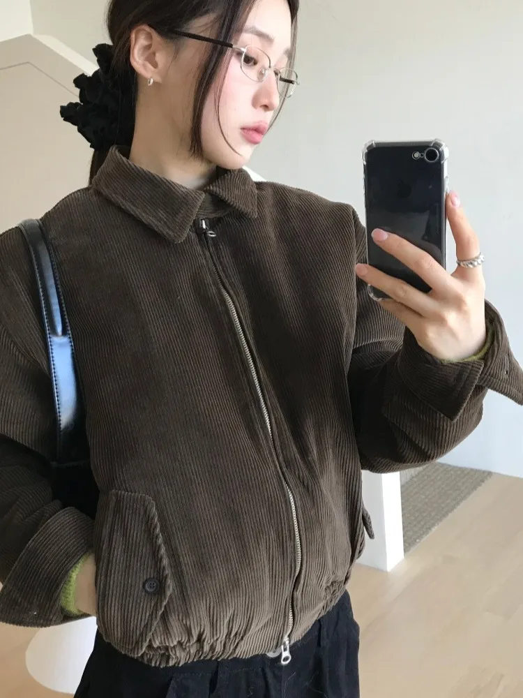 

Winter Chic Velvet Cotton Jaet Women's Zipper Collar Inserted Cotton Retro Hong Kong Sle Coat Warm Comfortable Cottonwear