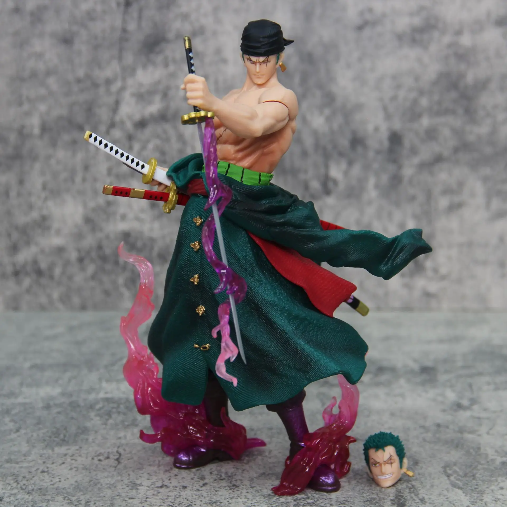 Anime One Piece Roronoa Zoro Battle Ver. GK PVC Action Figure 2 Heads Statue Model Kids Toys Doll Gifts 24cm