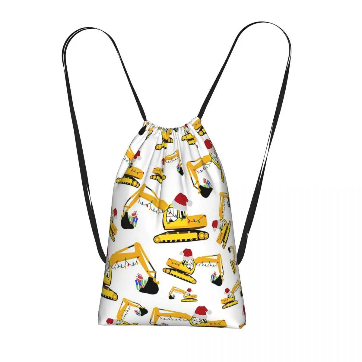 Christmas Excavator Construction Truck Drawstring Backpack hiking cycling Bag Lightweight Storage Drawstring Bag for Men Women