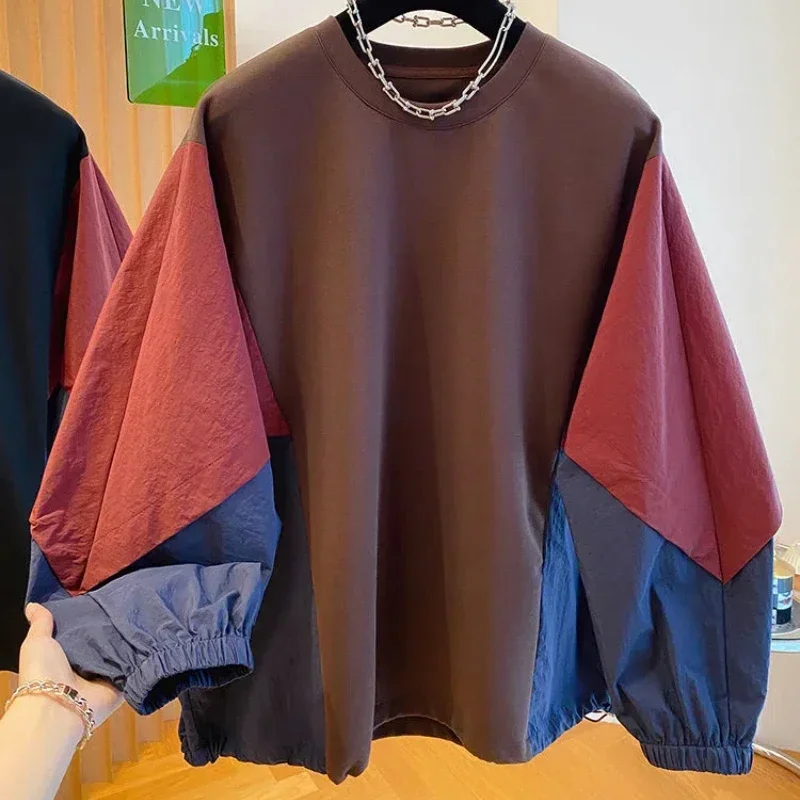

Spring Autumn Loose Casual Round Neck Pullovers Vintage Elegant All-match Tops Color Blocking Splicing Thin Sweatshirts Women's