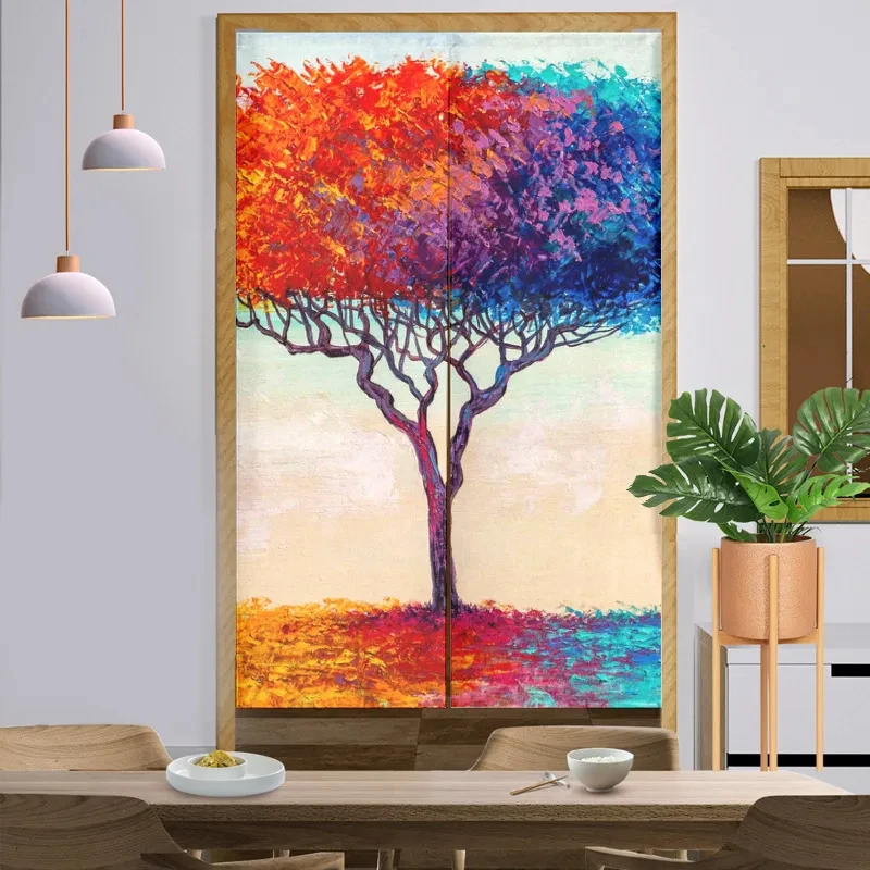 Nature Landscape Forest Door Curtain Living Room Bedroom Noren Kitchen Entrance Feng Shui Doorway Hanging Half-Curtain Decor