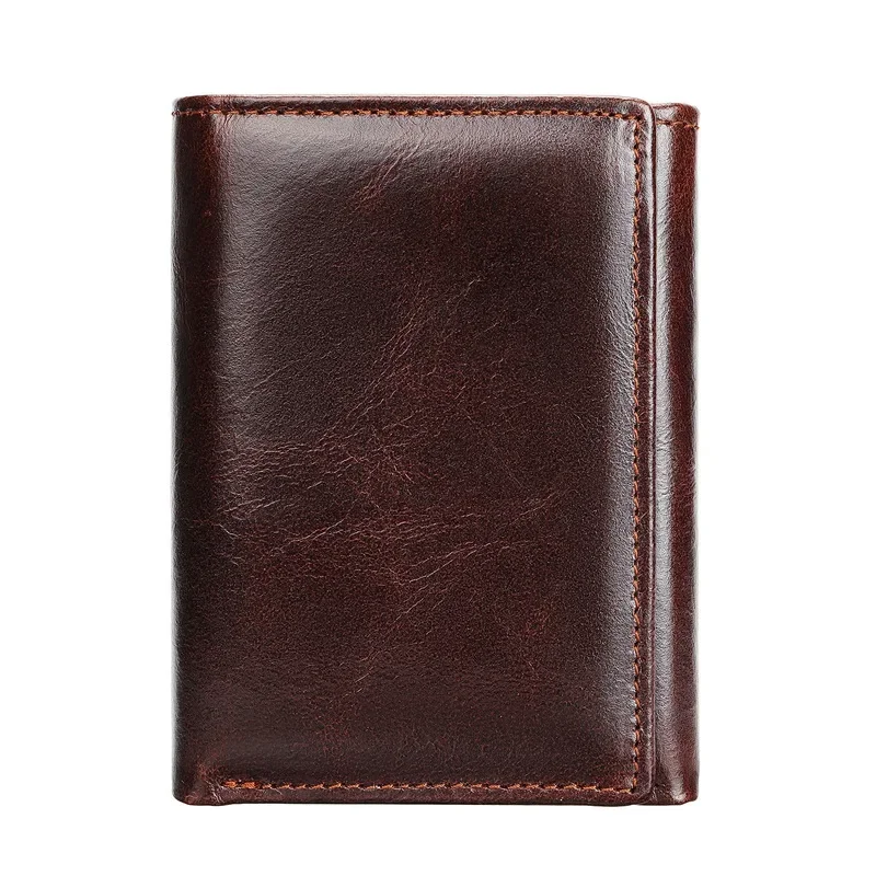 Retro genuine leather multi-functional three-fold money clip with RFID anti-theft feature and genuine leather hand-held wallet