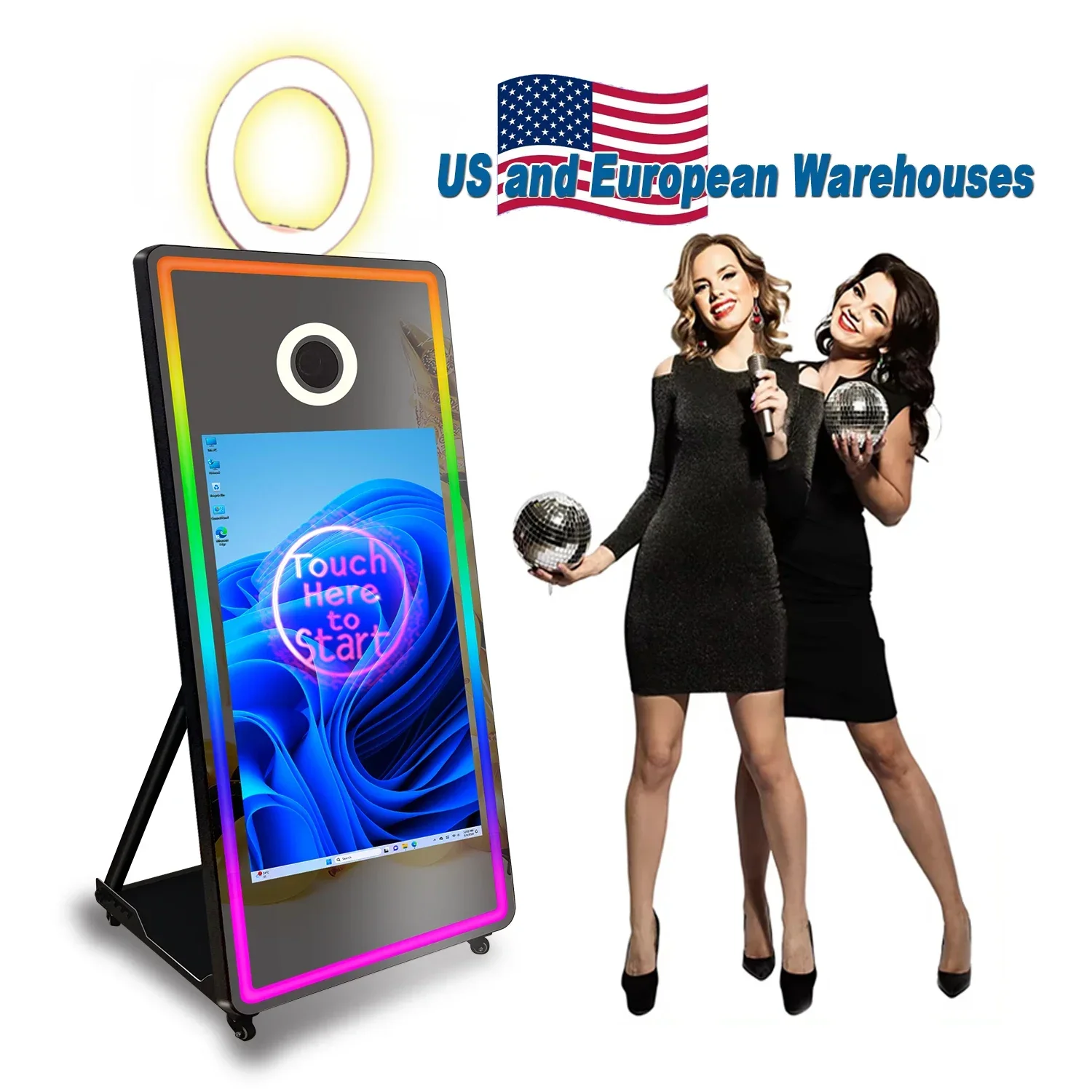 

Newest Selfie Magic Mirror Photo Booth Machine Touch Screen Digital Mirror PhotoBooth Portable Kiosk With C amera And Printer