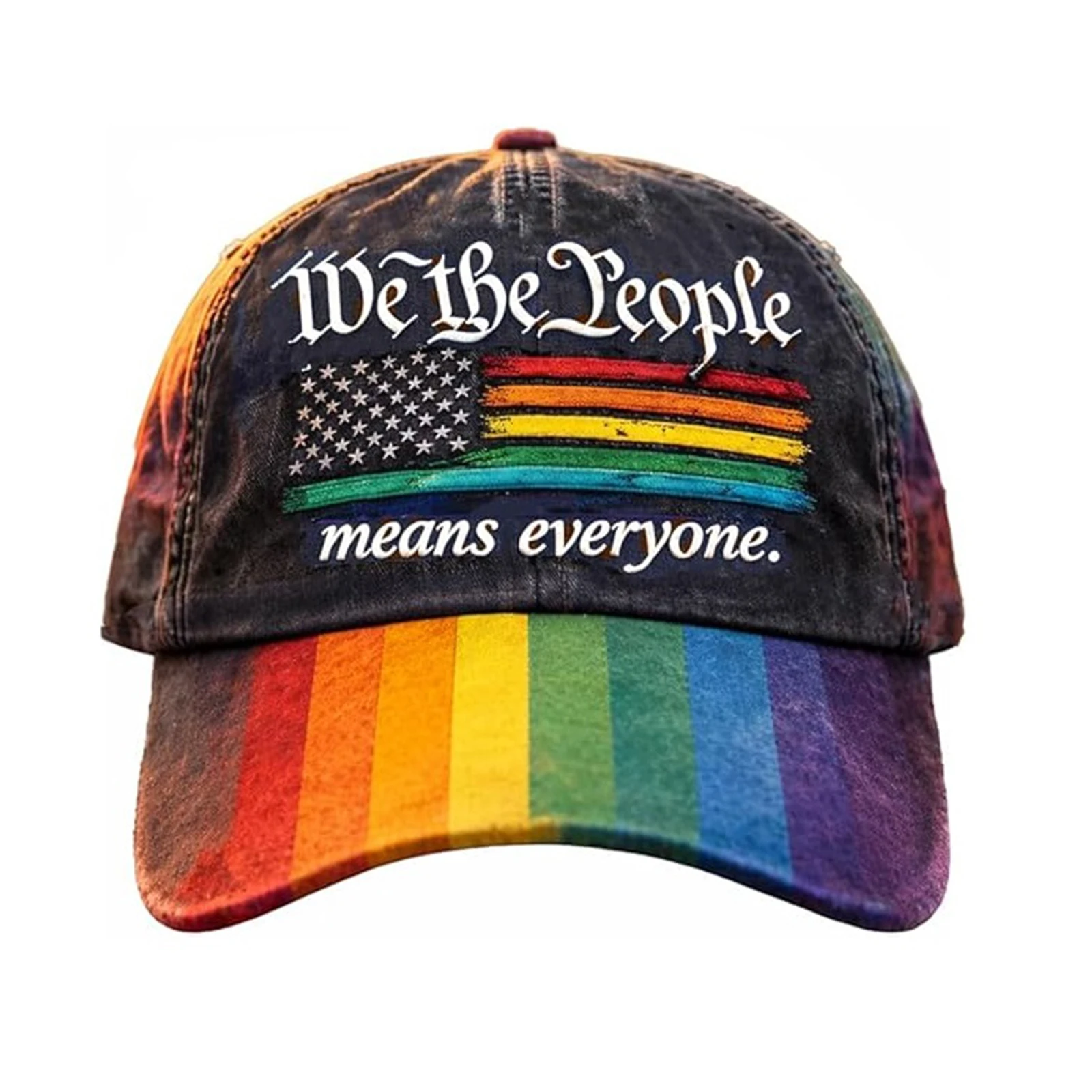 LGBT Pride Hats Breathable Washed Distressed Baseball Cap Rainbow Pride Month Gay Art Print Hat for Men Women Gym Accessories