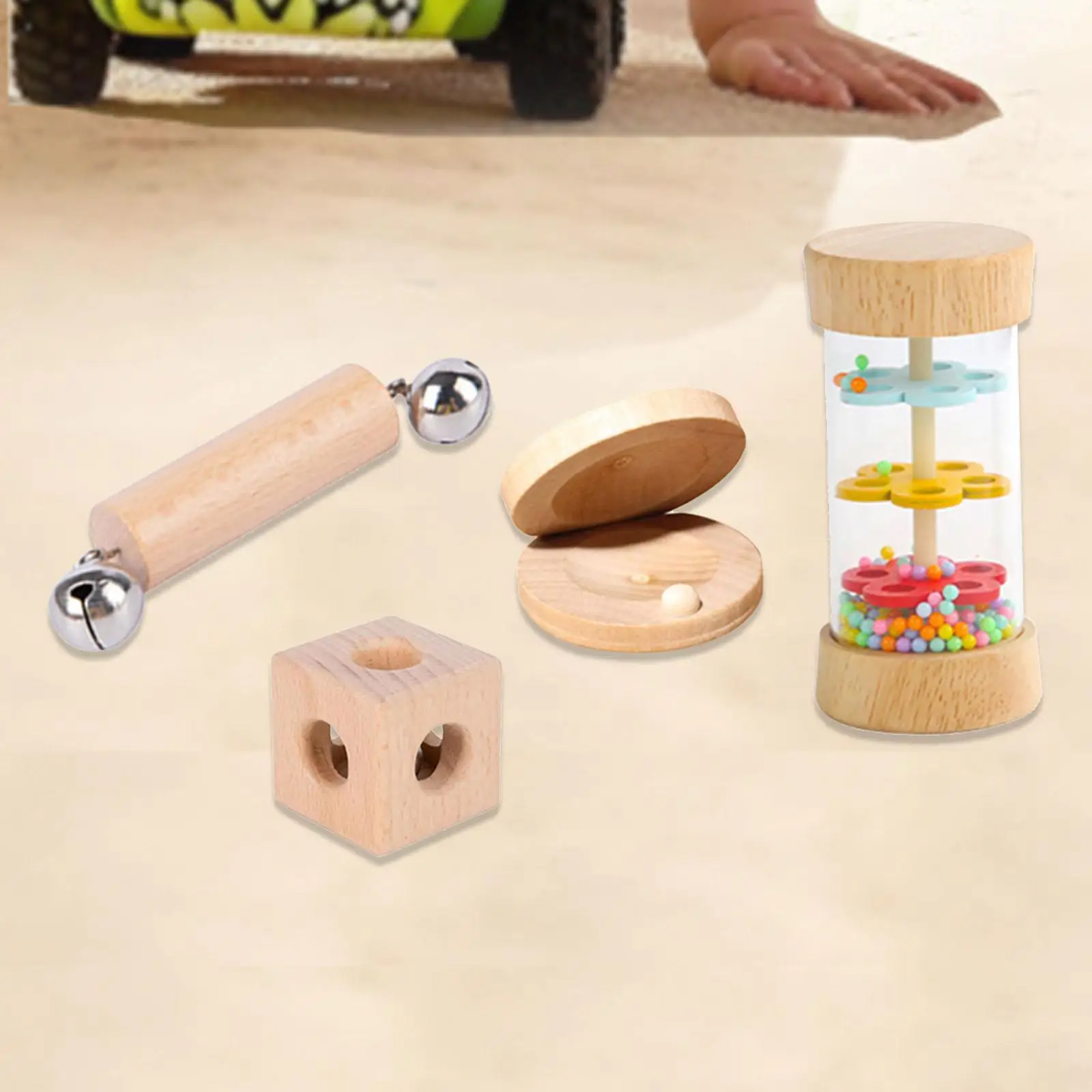 Portable Wood Music Set para crianças, 4x, Hand Bell, Development Sensory Skills Toy, Educação pré-escolar para meninos e meninas, presentes para crianças