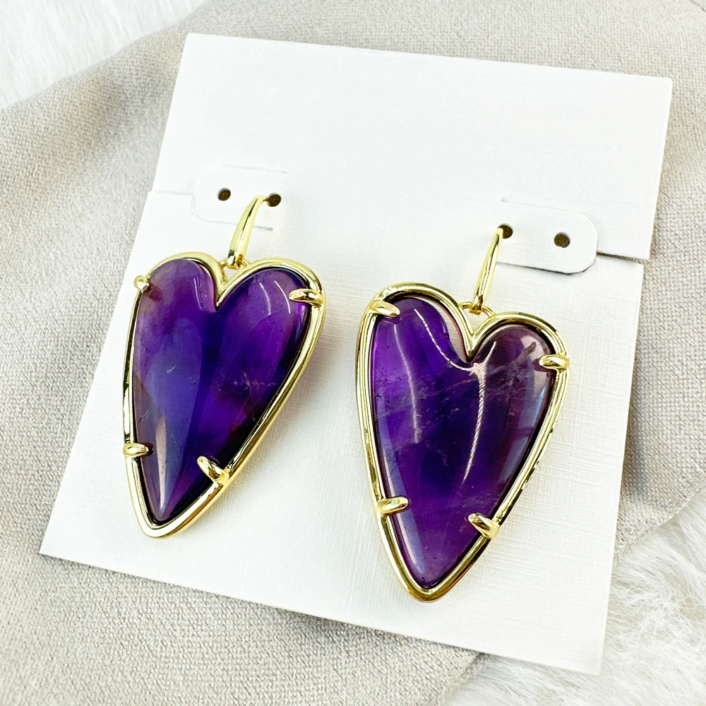 

VKVVA Fashion Jewelry Gold-plate Amethyst Heart-Shaped with Arrow Pendant Necklace and Drop Dangle Earring Set for Women