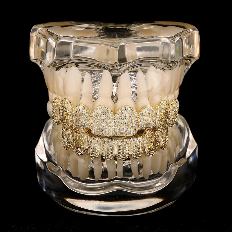 

5A+ CZ Stone Pave Hip Hop Bling Iced out Dollar Sign Teeth Grillz for Men Top & Bottom Dental Grills Rapper Jewelry