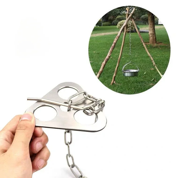 Outdoor Hanging Pot Bracket Triangular Piece Tree Pole Frame Stainless Steel Portable Pot Holder Outdoor Camping Cookware