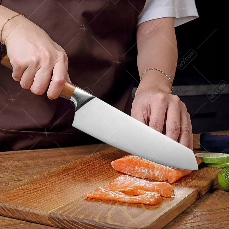 WXCOO noże kuchenne profesjonalny japoński nóż Santoku ze stali nierdzewnej filet rybny krojenie mięsa tasak nóż szefa kuchni gotowanie — zdjęcie 5