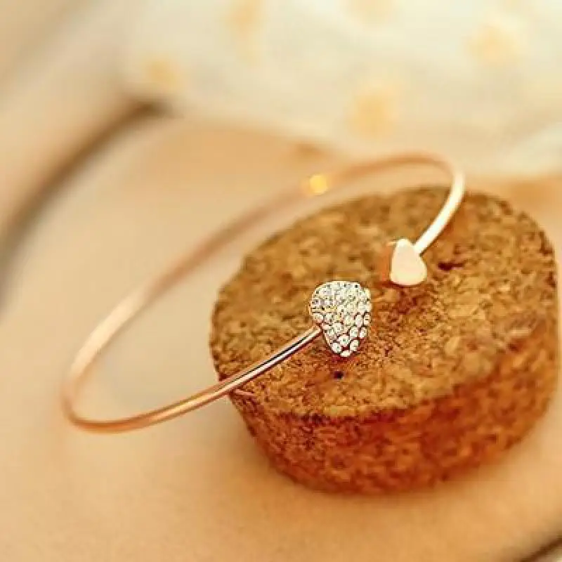 

Korean Fashion Crystal Double Heart Bracelet Bangles Jewelry 2025 Trending New Opening Cuff Bracelets For Women Gift Pulseiras