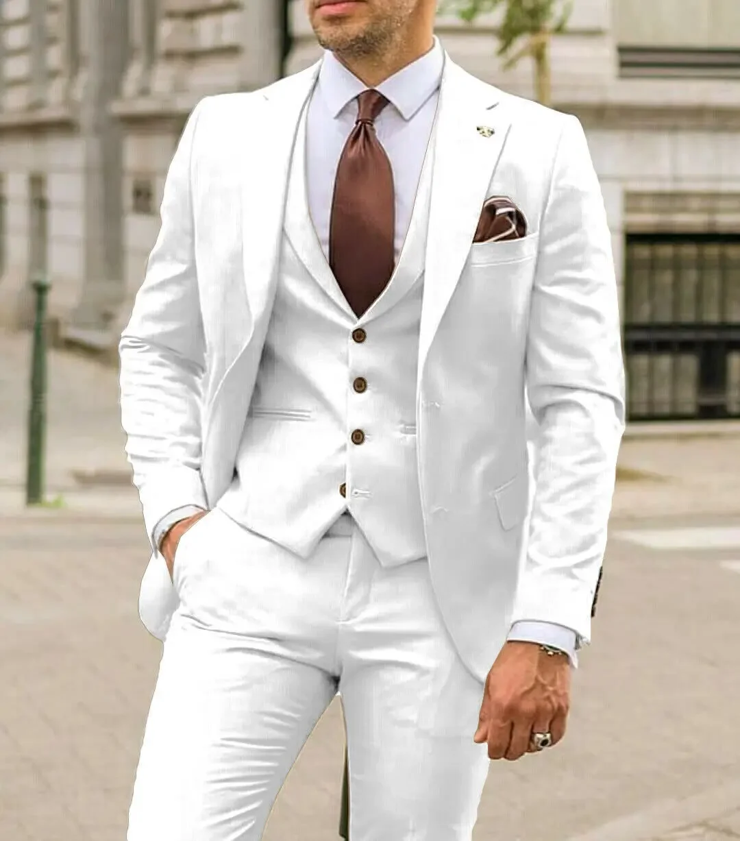 

White Men Notch Lapel Suits Slim Fit Business Formal 3 Pieces Suits Set for Man Dinner Prom Groom Tuxedos Wedding Guest Wear