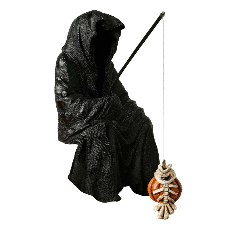 

Fishing Witch Statue Funny Halloween Decoration Sitting Witch Figurine Shelf Sitter Resin Sculpture for Garden Yard Lawn Pool