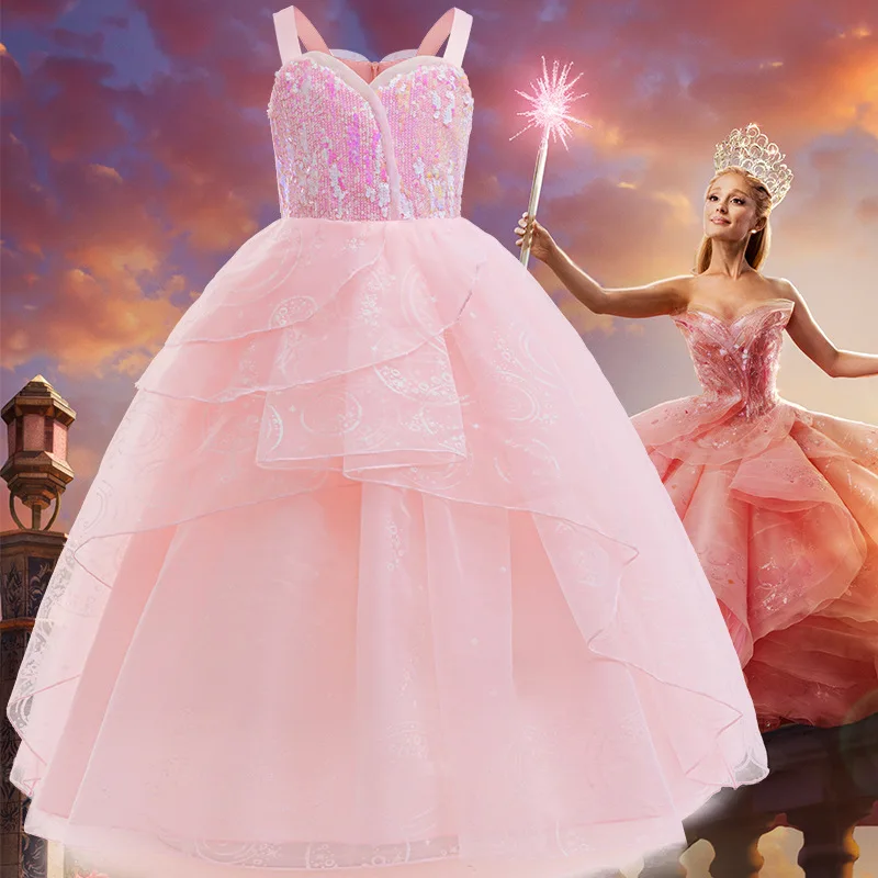 Girl Wicked Glinda Cosplay Costume Pink Wedding Princess Evening Dress Costume Halloween Costumes Party