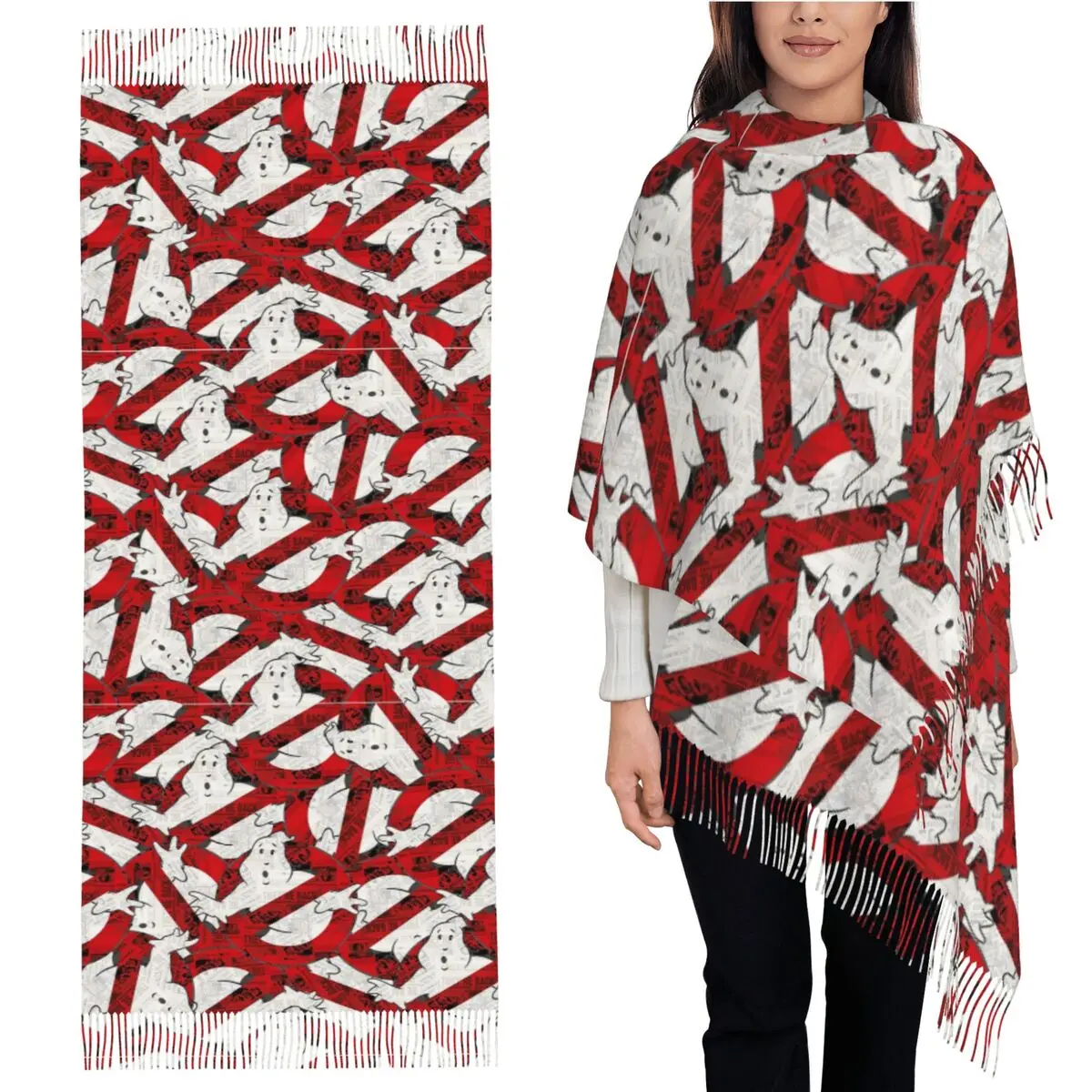 

Шарф с логотипом The GhostBusters, шарфы с кисточками, женские мягкие теплые шали и накидки, большая осенне-зимняя шаль