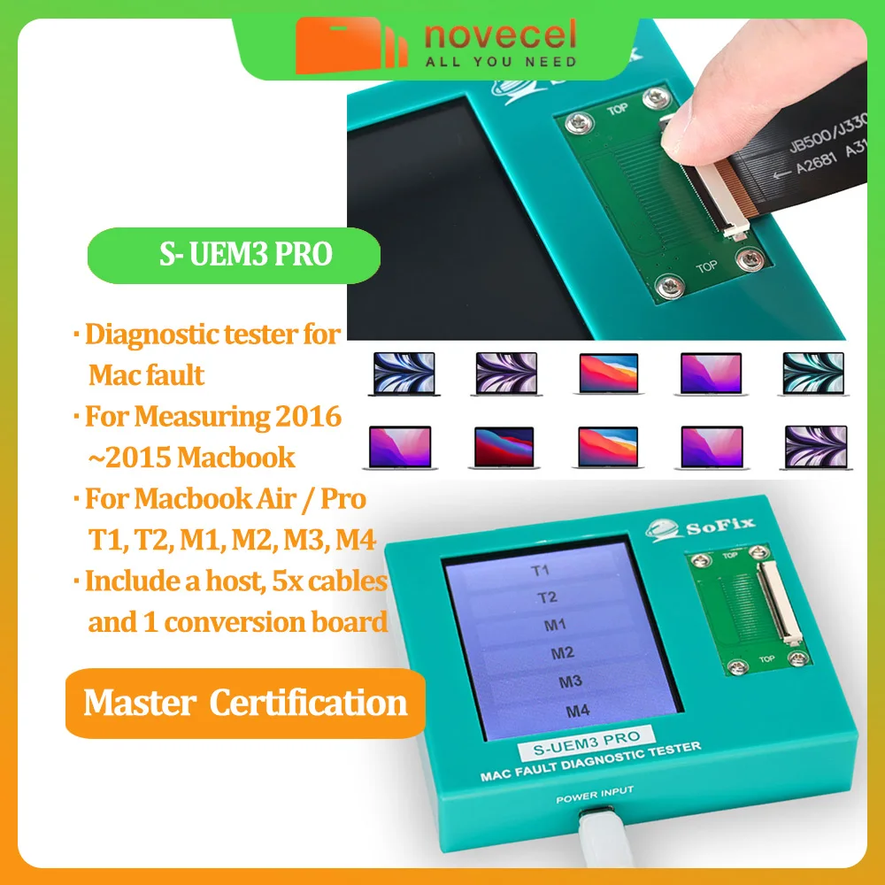 Sofix S-UEM3 Pro Diagnostic Tester For Mac Fault Repair For Macbook Air T1 T2 M1 M2 M3 M4 2016 to 2025 Motherboard Measuring