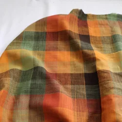 150x50cm Beautiful Bright Sunset Orange Multicolor Plaid Pure Cotton Shirt Dress Clothing Fabric