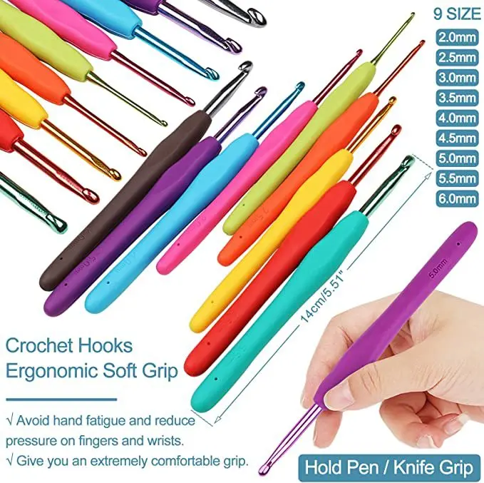 Crochet Hook Kit com saco de armazenamento, Tecelagem Knitting Needles Set, DIY Arts Craft, Ferramentas de costura Acessórios, Crochet Suprimentos, 58Pcs