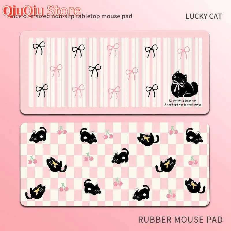 

Коврик для мыши с черным котом, большой размер, коврик для компьютерного стола, розовая серия, женский высококачественный офисный обучающий коврик для клавиатуры, настольный коврик