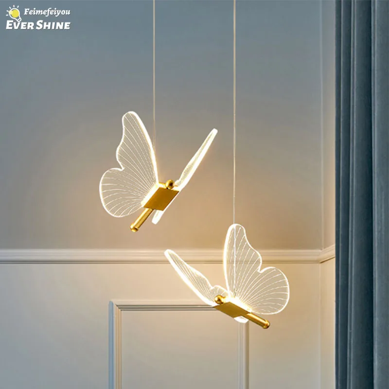 

Led Butterfly Pendant Lights Nordic Indoor Lighting Hanging Lamp Living Dining Table Room Bedside Decoration Pendant Light