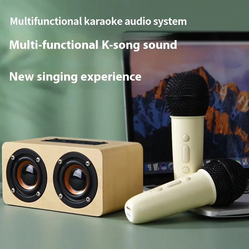 H3 Wooden Bluetooth Speaker Dual Microphone Wireless Karaoke Machine Support TF U Disk Function Interface Computer Phone