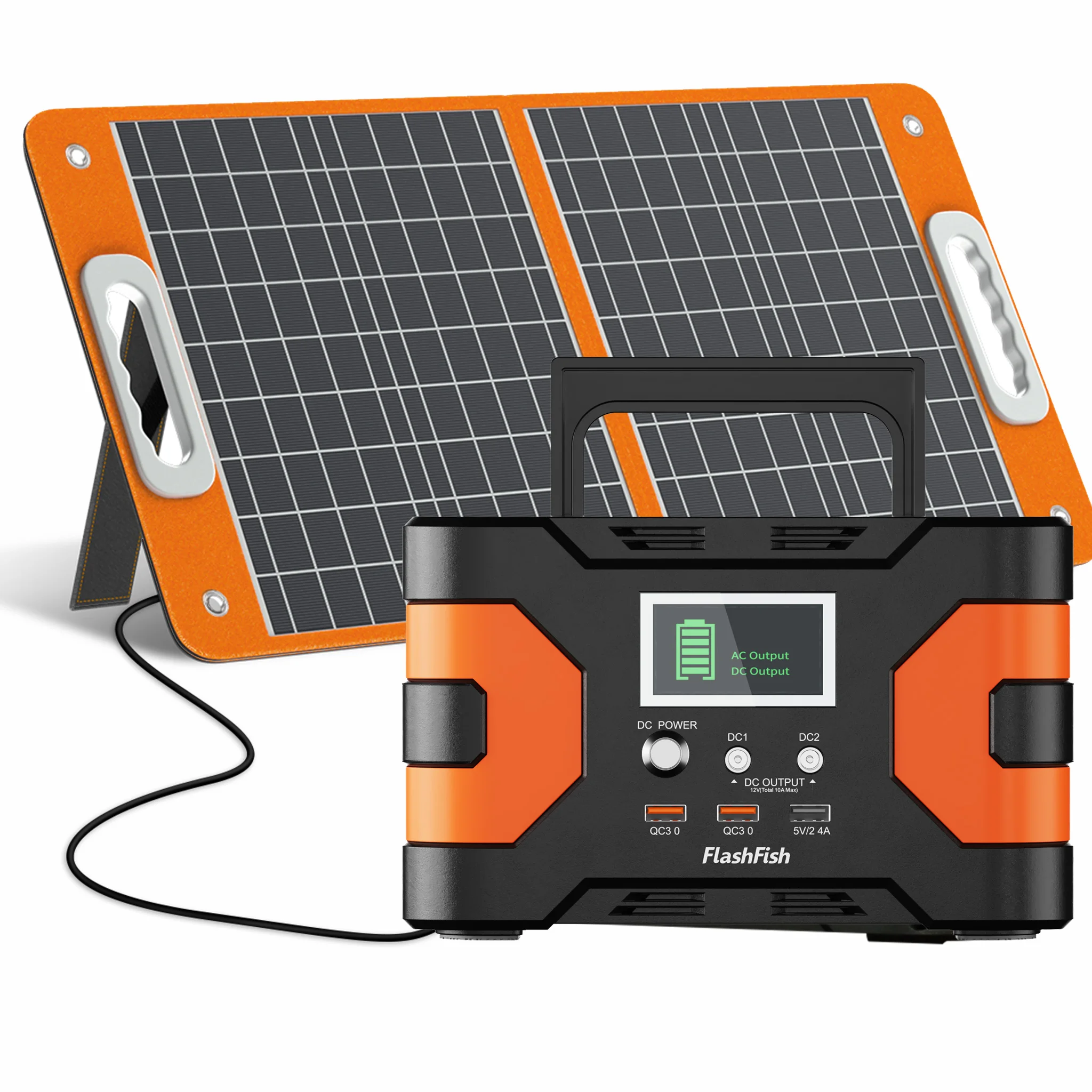 Estación de Energía Portátil FF FLASHFISH con Panel Solar de 60W, Generador Solar de 166Wh 200W con Salidas AC/USB de Carga Rápida/DC, Batería de Respaldo para Camping, CPAP, Viajes, Emergencias en el Hogar