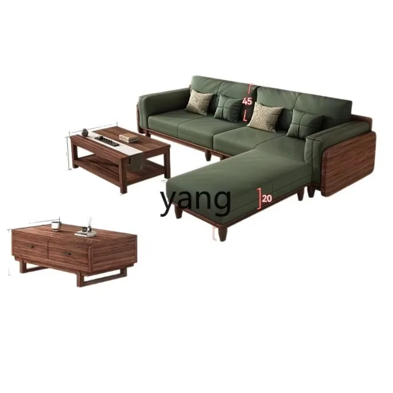 LMM antique leather sofa retro solid wood living room light luxury small apartment black walnut sofa
