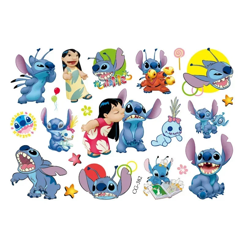 Pegatinas de tatuaje de Stitch para niños, pegatina de transferencia de agua de Anime de dibujos animados, decoración de fiesta de cumpleaños para