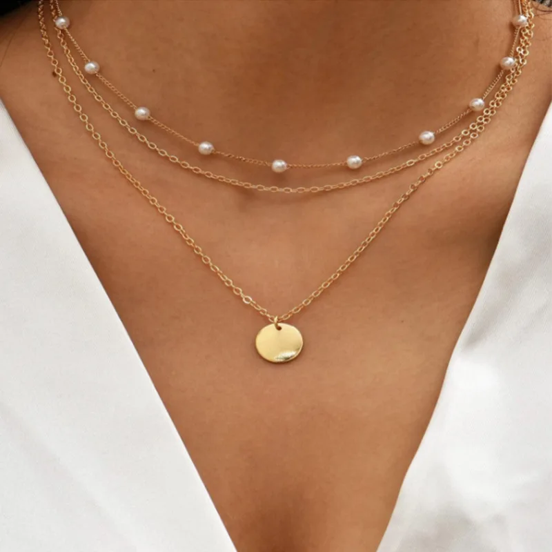 2022 Vintage Crystal Pearl Pendant Necklace Statement Clavicle Pearl Chain Layered Collar Necklace Trend Pendant Jewelry