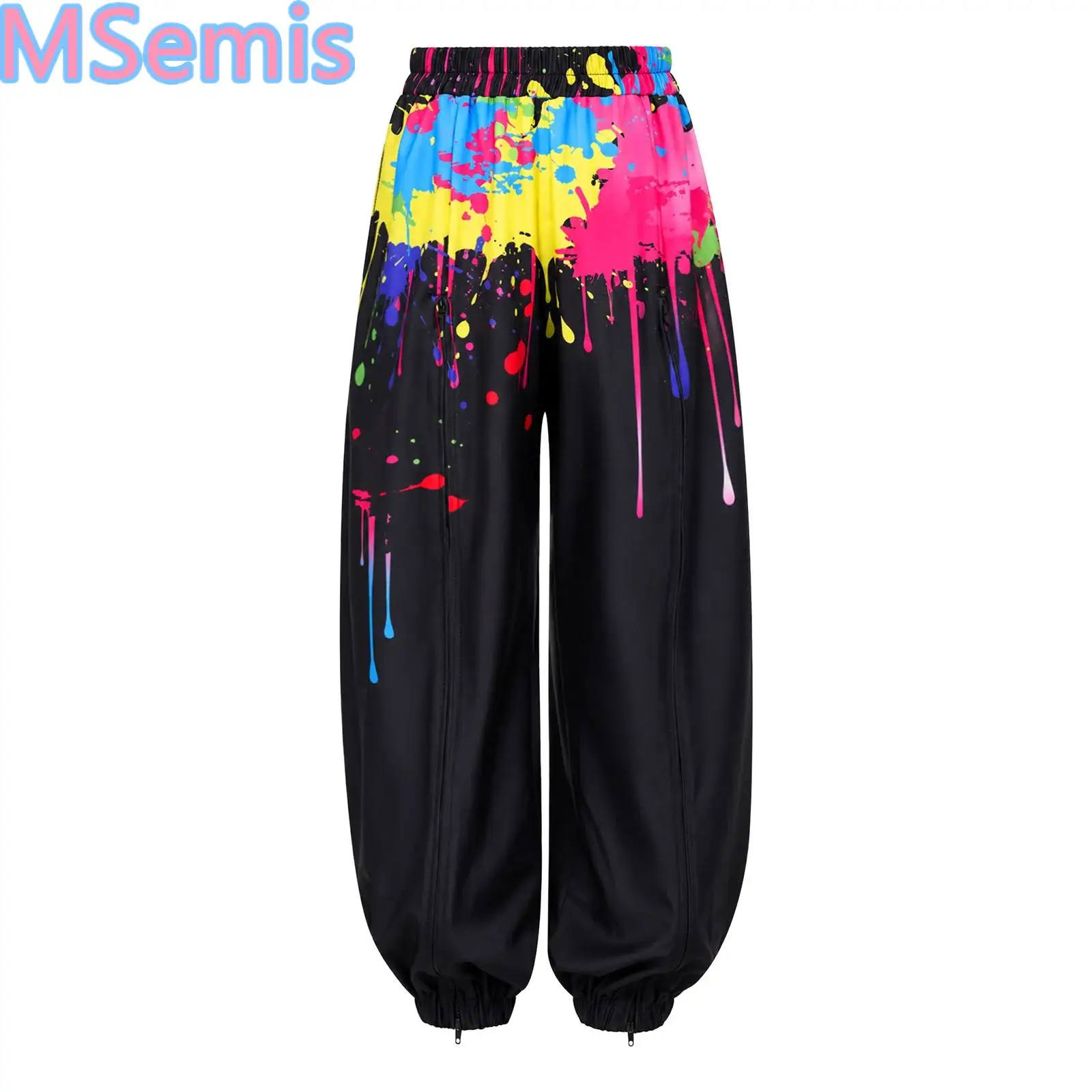 Kids Girls Colorful Print Sport Dance Hip Hop Pants Zipper Front Sweatpants Elastic Waist Legs Trousers for School Outdoor