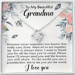 Silvery Knotted Pendant Necklace With Cubic Zirconia, Jewelry With Floral Card & Gift Box, Gift For Grandma