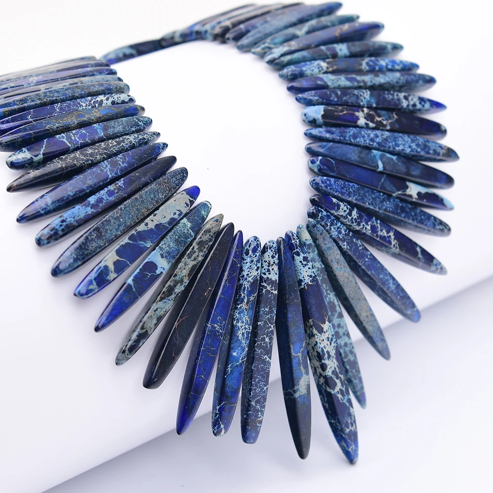 

APDGG Lapis Blue Imperial Jaspers Top Drilled Branch Shape Stone Pendant Loose Beads 16.5"