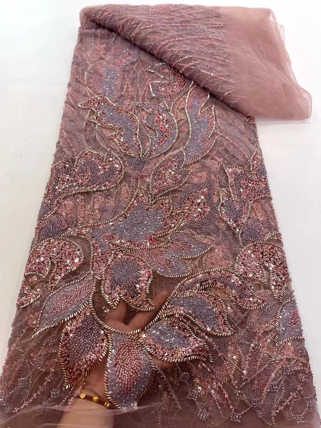 

Luxury African Sequins Beaded Lace Fabric 2025 New High Quality Groom Nigerian Wedding Bridal Embroidery French Tulle Materials