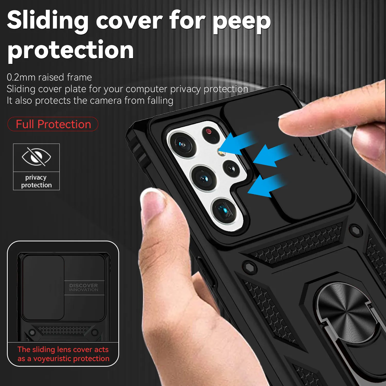 

Case For Samsung Galaxy S22 Ultra Plus S21 S20 FE S10 Plus Slide Camera Len Bracket Magnetic Ring Luxury Holder Shockproof Cover