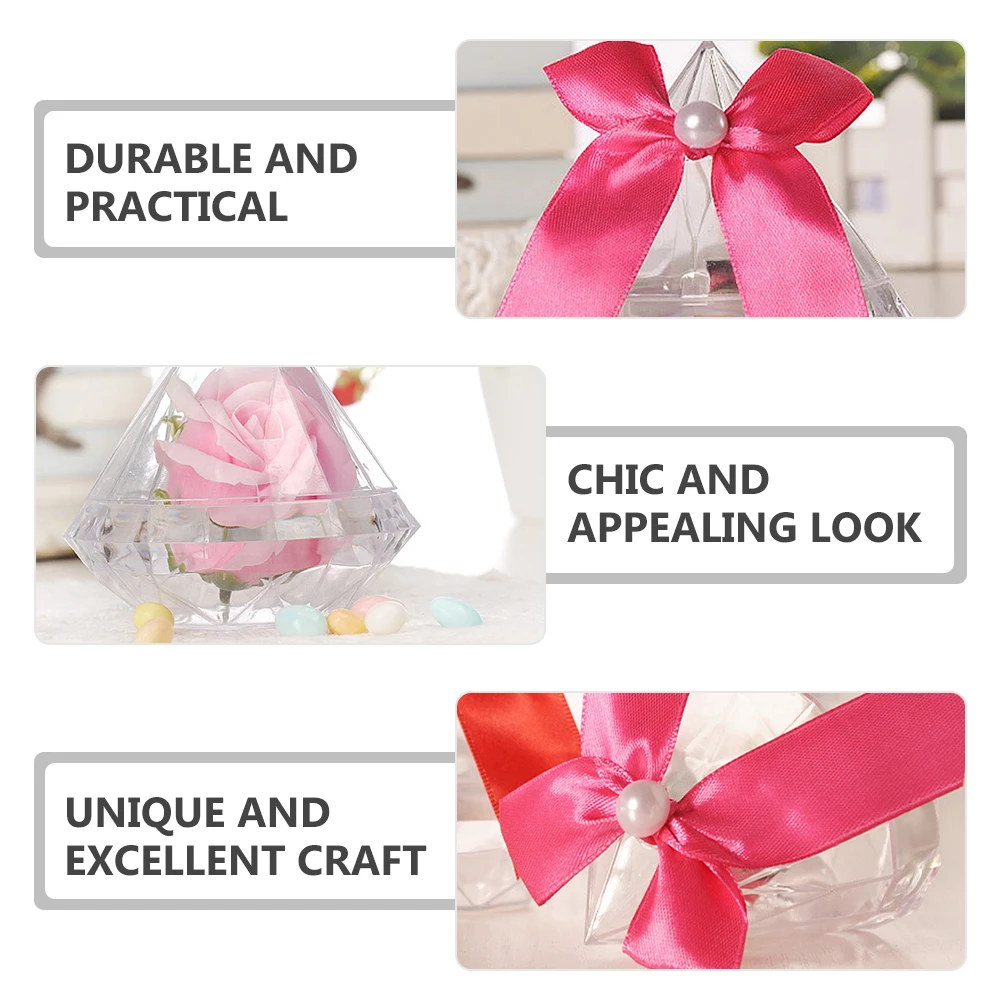 

12 Pcs Wedding C Supplies Small Plastic Containers for Sweets Party Favors Gifts Diamond Shape Bow Decorations Packaging