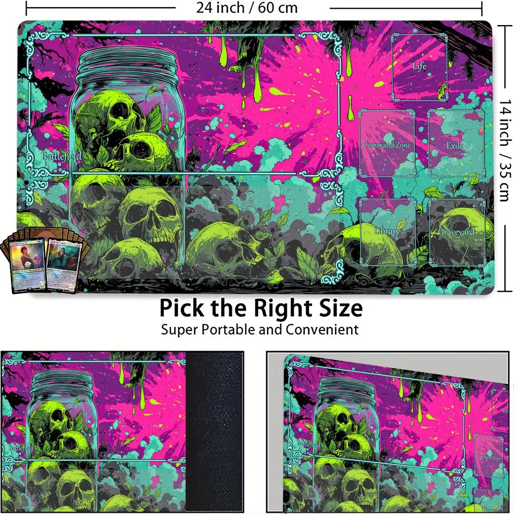 

Neon Jungle and Skull Bottles MTG Playmat Magic Card Mat Stitched Edge Non-Slip Durable Tabletop playmat Board Game Mat for TCG