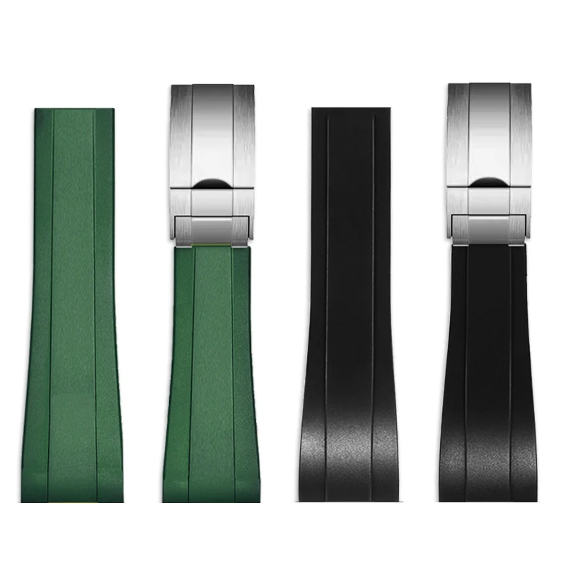 ยางคุณภาพสูงสําหรับนาฬิกา Rolex Daytona Tudor สีดํา bay Omega Longines Watchband 20 มม.21 มม.22 มม.สร้อยข้อมือพับหัวเข็มขัด