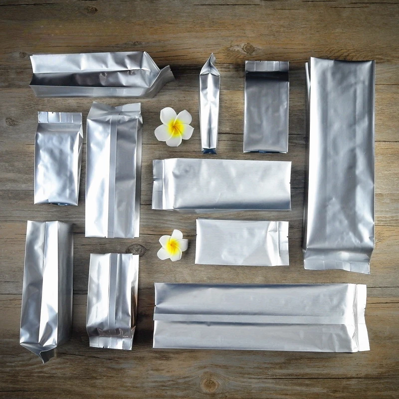 100 sztuk boczne wstawki worek z folii aluminiowej ziarna kawy metalowe pakiet torba otwarty od góry zgrzewanie proszek przekąska herbata woreczki do przechowywania