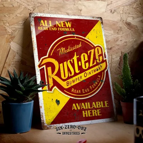 Rust-eze Metal Sign. Worn rusty look. Rat look garage shed Car Classic --Tin Sign