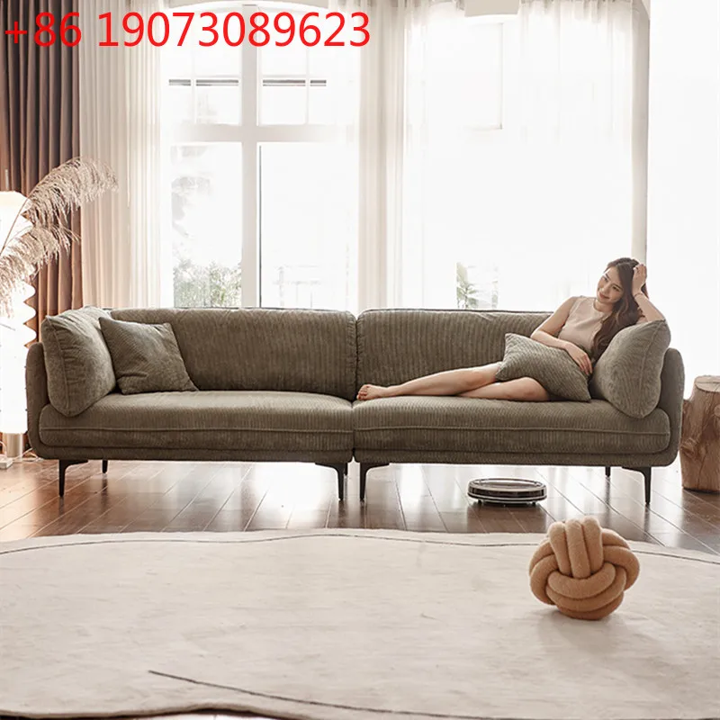 

French vintage corduroy sofa, light luxury, modern living room, wabi-sabi style inline fabric sofa