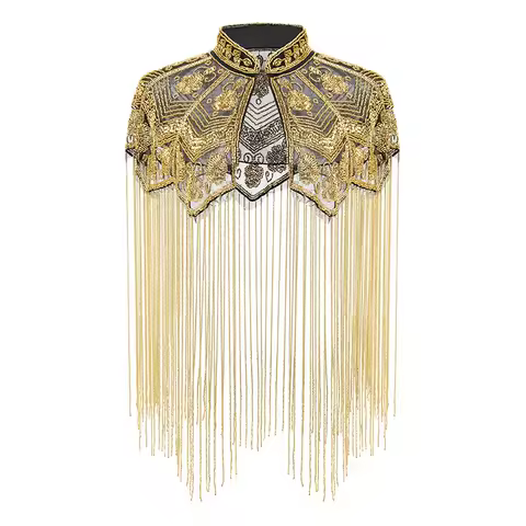 Ladies' Handmade Tassel Sequin Evening Dress with Shawl and Retro Party Dress Outfit