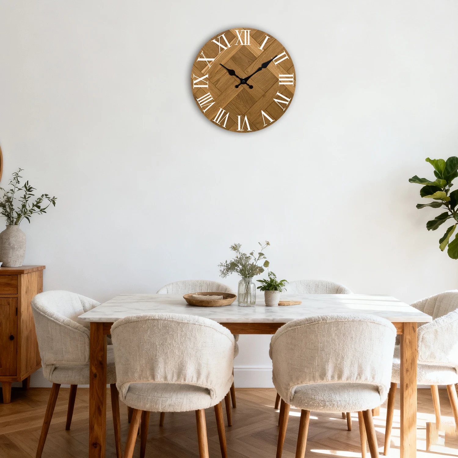 

Classic Wooden Clock Roman Numerals Elegant Wall Clock Retro Decor For Living Room Study No-Ticking Clock 8/10/12 Inch